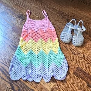 BUNDLE! cover up and jellies! SIZE 6 crochet dress size 12 silver jellies